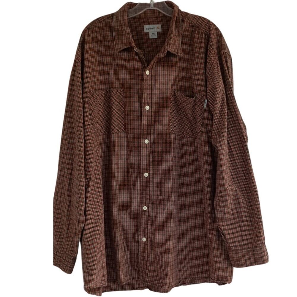 Carhartt plaid button down long sleeve shirt men's 2XL XXL 100% cotton